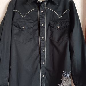 Women's Small Roper Cowgirl Shirt Black with Embroidery and Print Trim Like New